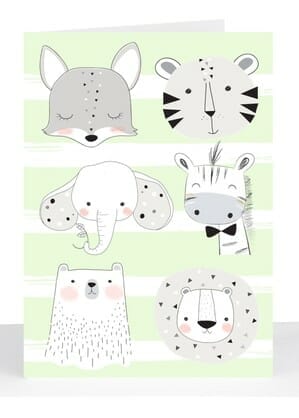 lime stripe animals baby card
