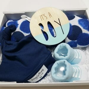 mini magnetic baby hamper gift box its a boy muslin and socks