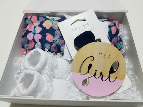 mini magnetic baby hamper girl gift box bows muslin and socks