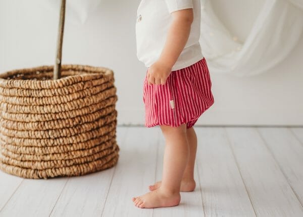 red striped linen Christmas baby bloomers