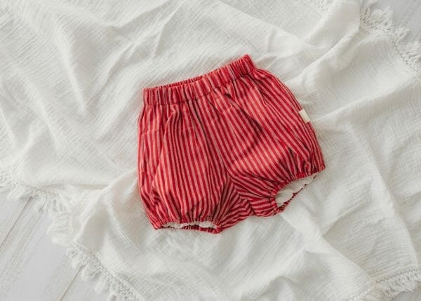 red striped linen Christmas baby bloomers