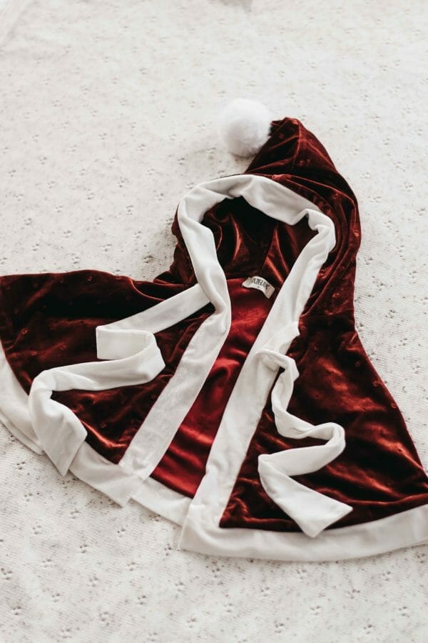 Quality Red Velvet Christmas Cape for baby by Bencer & Hazelnut