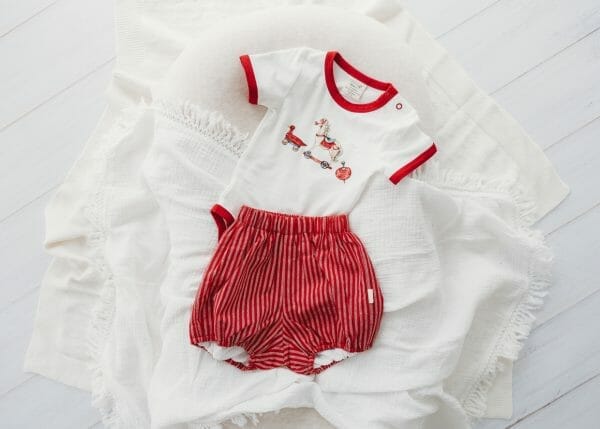 Baby Christmas outfit in red with bodysuit and bloomers