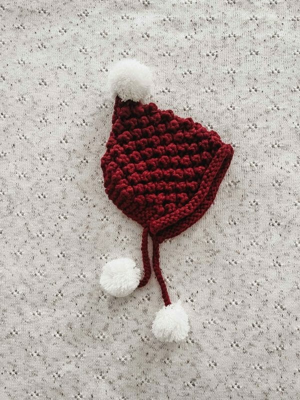 Cute Knit Red Christmas Baby Bonnet by Bencer & Hazelnut